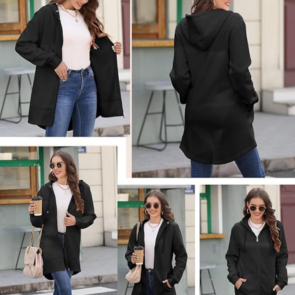 Tuopuda Womens Long Hoodies Zip Up Plain Hoodie Long Sleeves Ladies Fleece Longl
